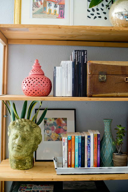 Styling a shelving unit that is both pretty and functional.