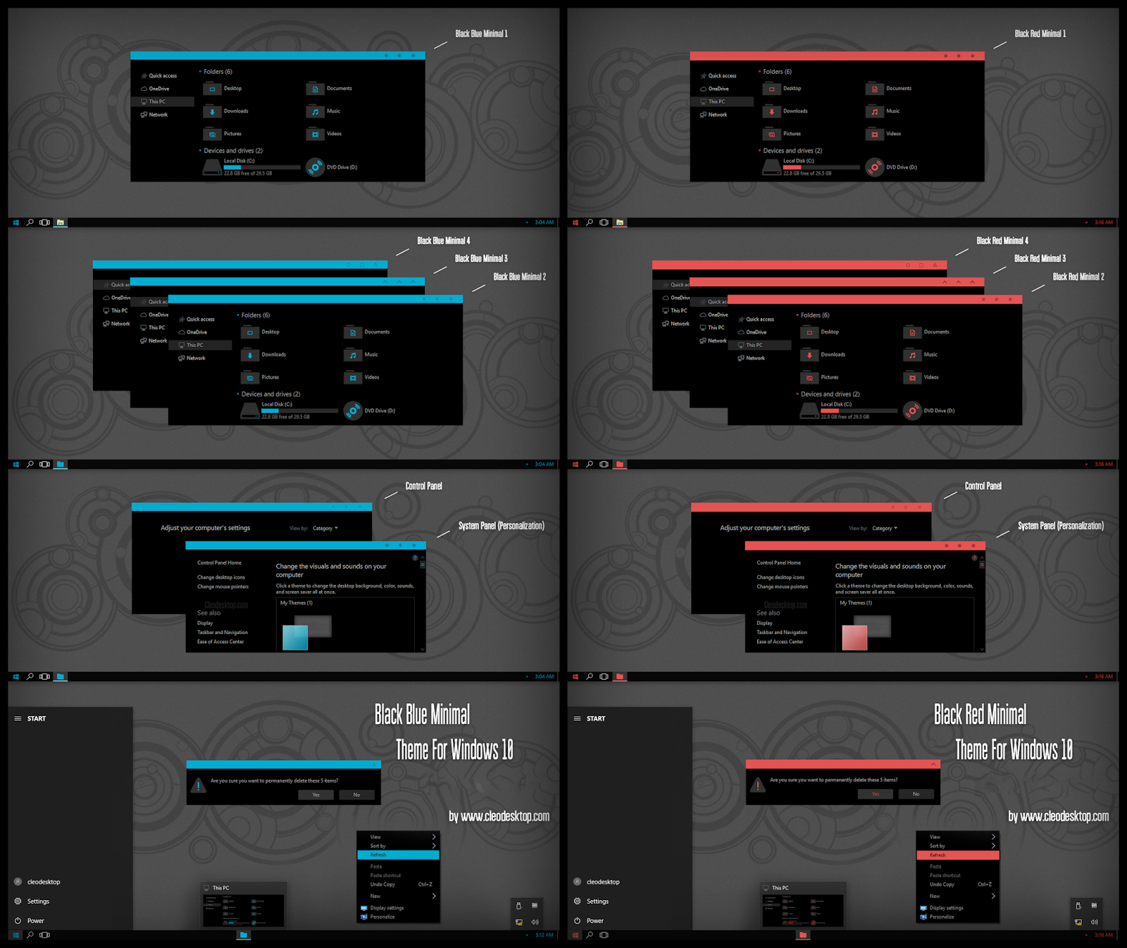 Black Blue and Red Minimal Theme Windows10 Fall Creators Update 1709