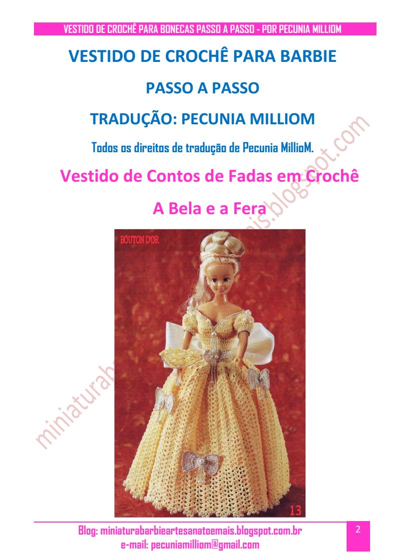Vestido dA Bela e a Fera em Crochê Para Bonecas Barbie - Passo a Passo