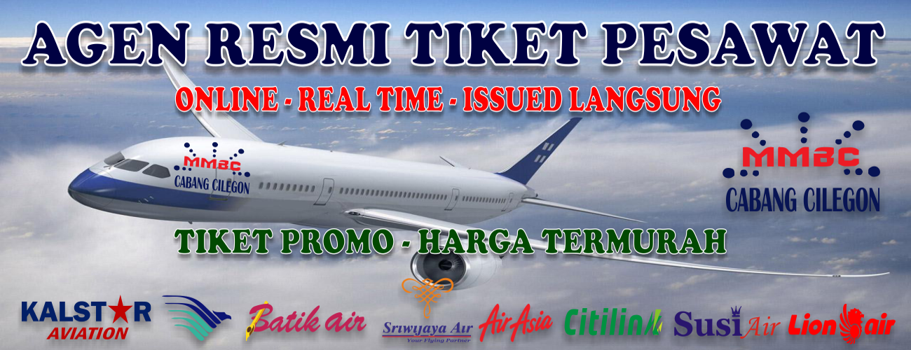 Spanduk Agen Tiket Pesawat Resmi MMBC Cabang Cilegon Tour & Travel