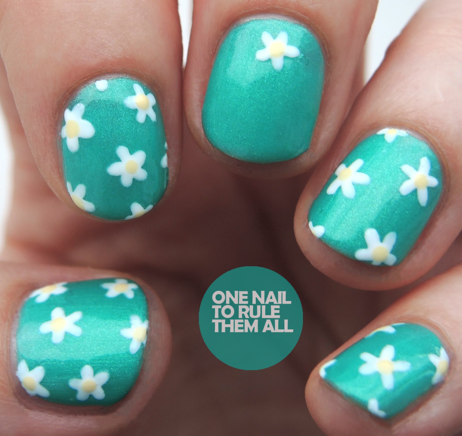 One Nail To Rule Them All Gelish Green Daisies