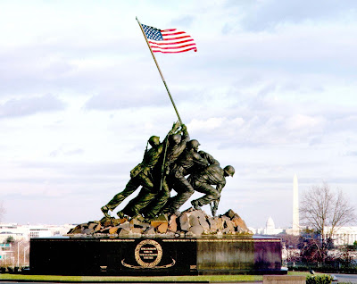 Bronze memorial of Iwo Jima flag raising