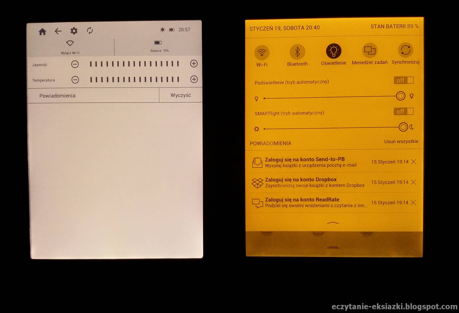Ustawienia barwy podświetlenia w InkBOOK LUMOS i PocketBook Touch HD 3 – najcieplejsza barwa i maksymalna intensywność