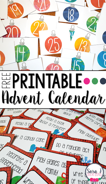Free printable Advent calendar for your home or classroom.