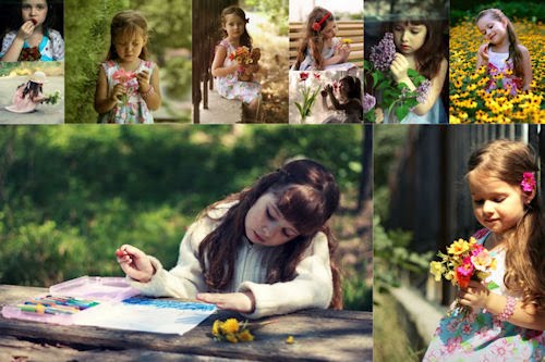 Tributo a la infancia VI (fotos de niñas, flores y frutas)
