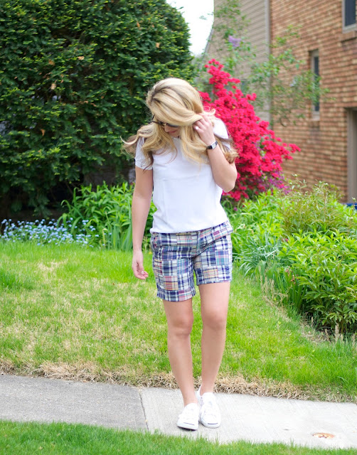 classic preppy style with madras shorts and lacoste polo