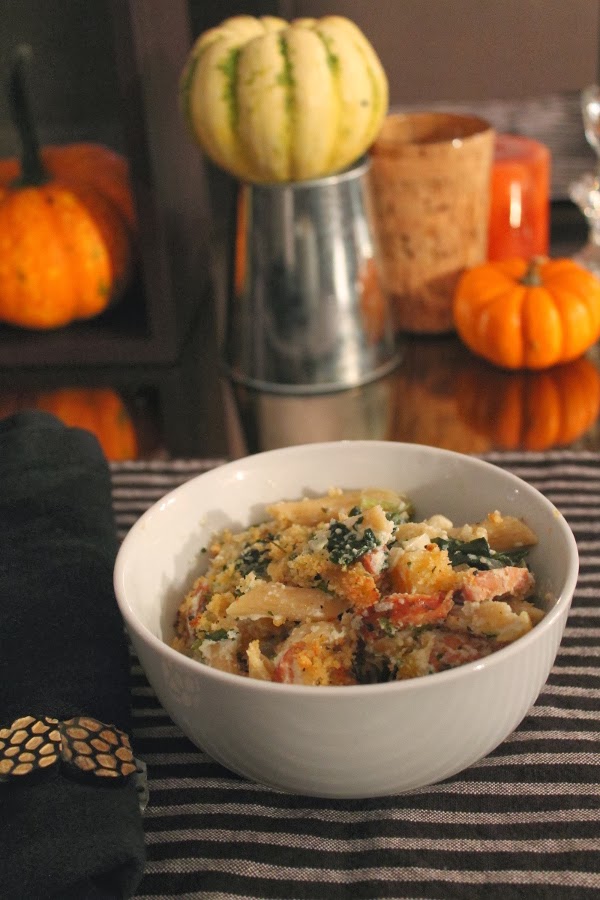 LL CREATIVE Butternut Squash and Kale Pasta Bake with Chicken Sausage