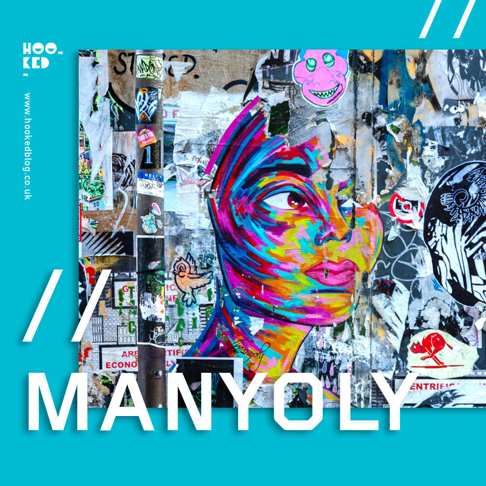 French Street Artist Manyoly vibrant street art portrait