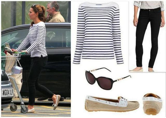 Catherine, Duchess of Cambridge Ralph Lauren Top, Givenchy Sunglasses, Sebago Shoes and Paige Denim Jeans