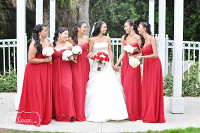 red wedding theme bridesmaids