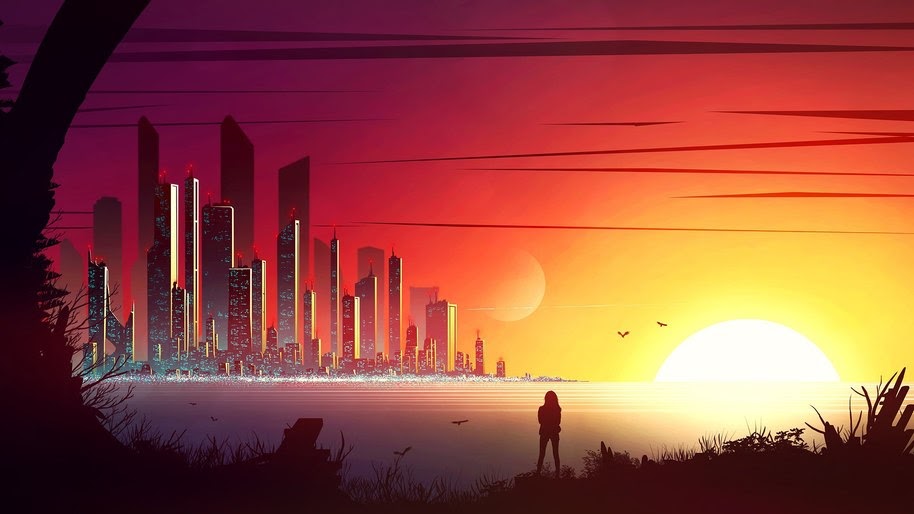 Sunset, Digital Art, Cityscape, Buildings, 4K, #6 Wallpaper