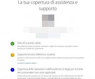Schermata garanzia Apple Validità garanzia