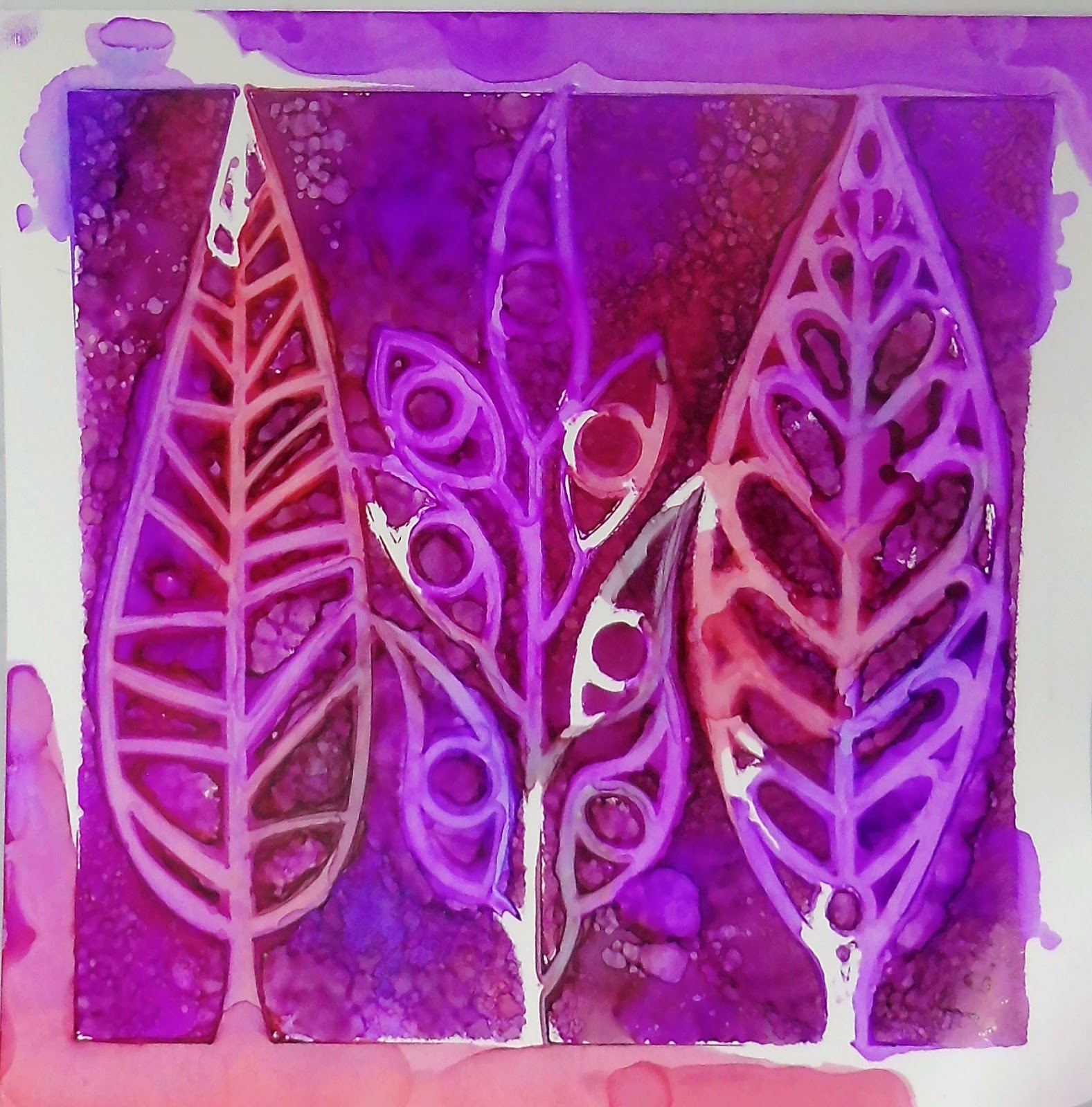 Sarah's Craft Shed Alcohol inks on Yupo and Stencil Card Combination