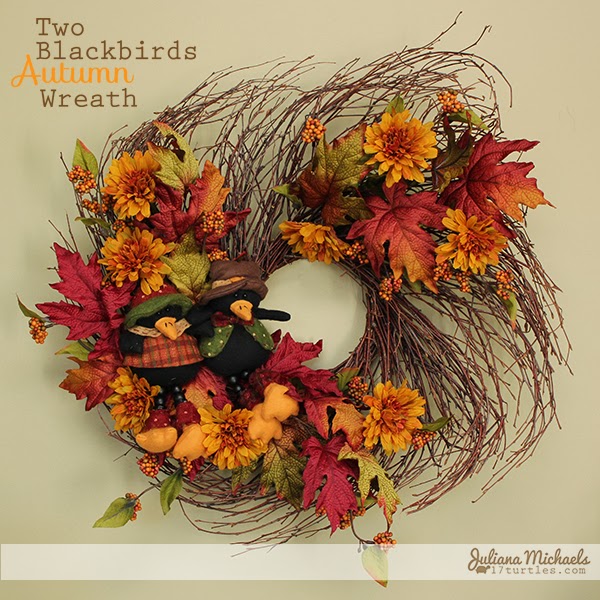 2 Blackbirds Autumn Wreath by Juliana Michaels