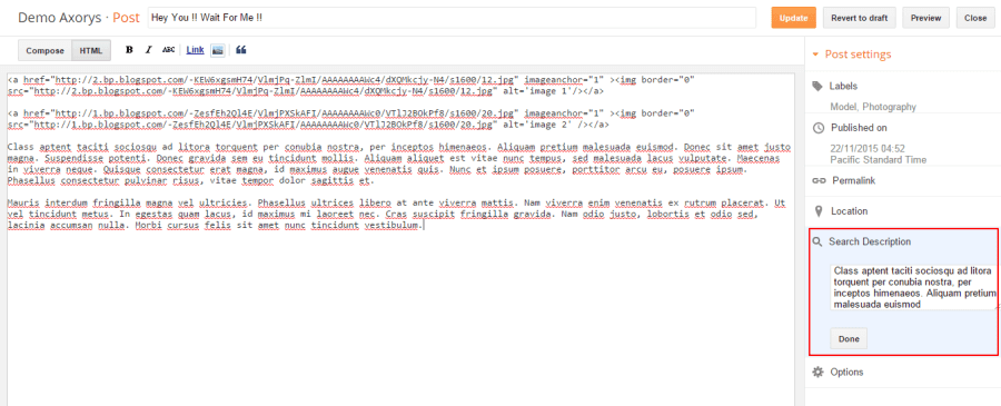 setting meta data blogger template