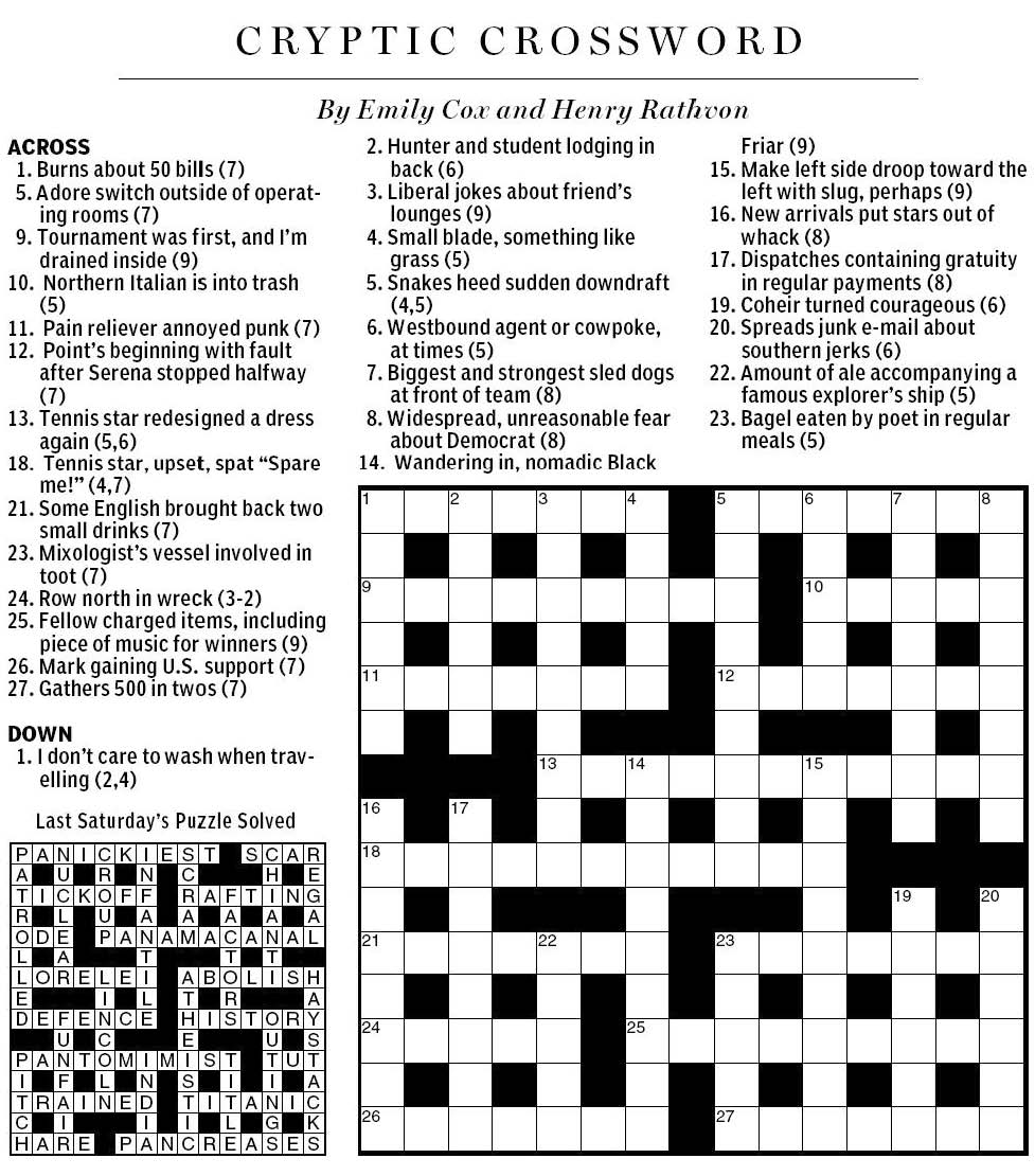 National Post Cryptic Crossword Forum Saturday June 25 2011 Tennis Anyone