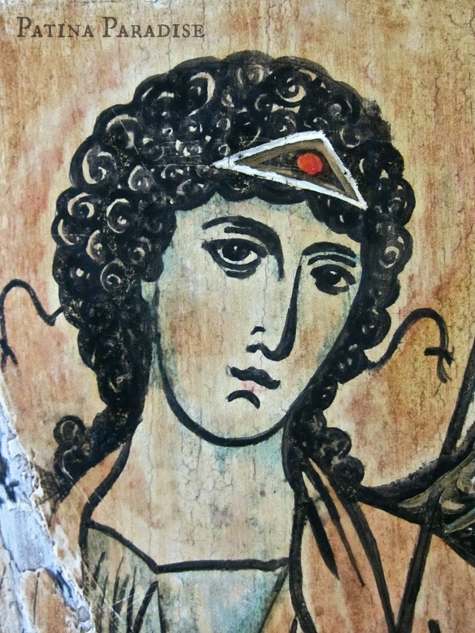 Closeup of the hairline fractures from the milk and oil paints