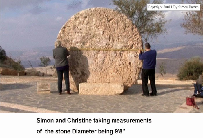Simon and Christine taking measurements of the stone Diameter being 9’8”