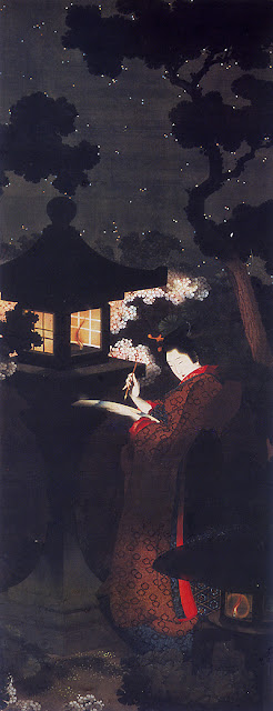 北斎の娘、葛飾応為の美しい光のコントラストの浮世絵【art】 夜桜美人図