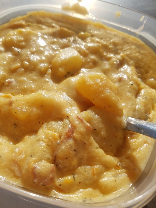 this is how to make the best creamy potato soup with bacon. This soup is easy and done in a slow cooker and this recipe shows step by step instructions on how to make potato soup in a slow cooker.