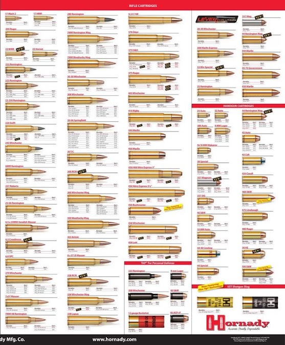 Ammunition Chart of Popular Calibers