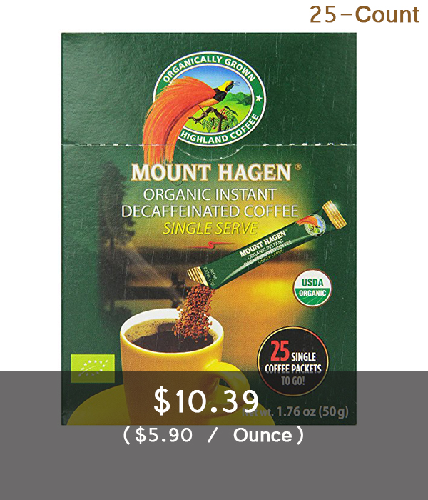 Mount Hagen Organic Instant Decaffeinated Coffee, 25Count Single Serve