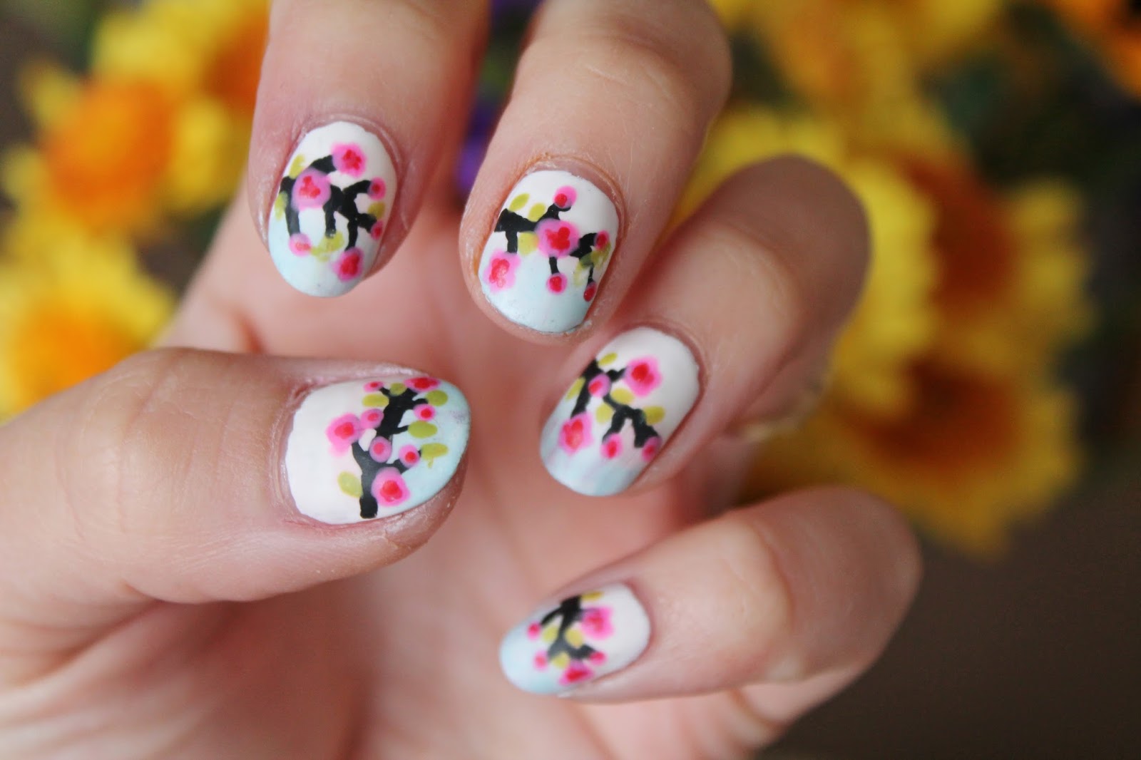 cherry blossom nail design idea