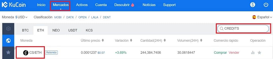 Cómo Comprar Criptomoneda Credits (CS) En Kucoin y Coinbase Comprar y Guardar en Wallet la Criptomoneda Credits (CS)