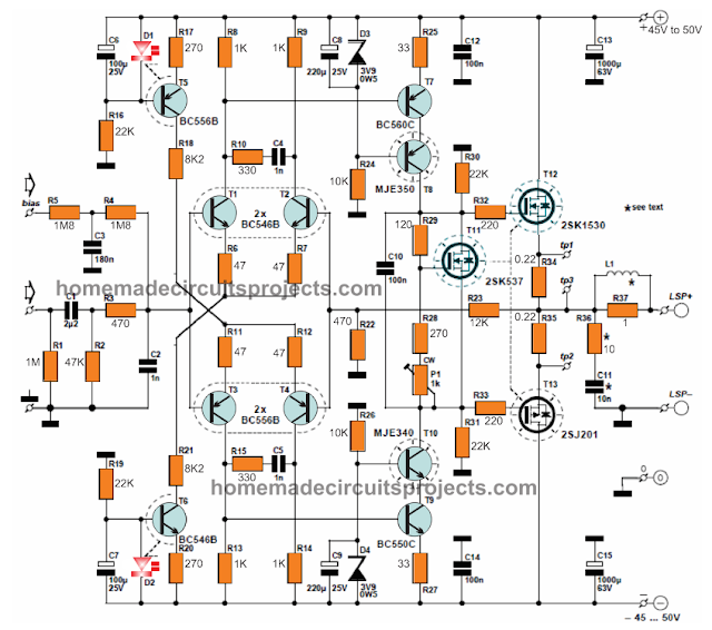 mosfet 250 watt amplifier circuit