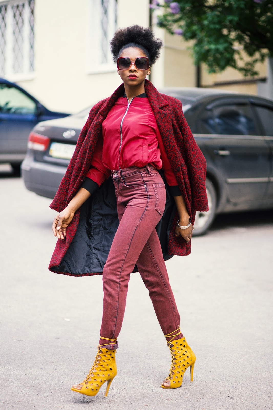 HOW TO STYLE BURGUNDY BOMBER JACKET (SINGLE SHADE OUTFIT) | Melody Jacob