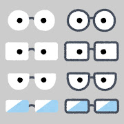 いろいろな目の描かれた眼鏡のイラスト