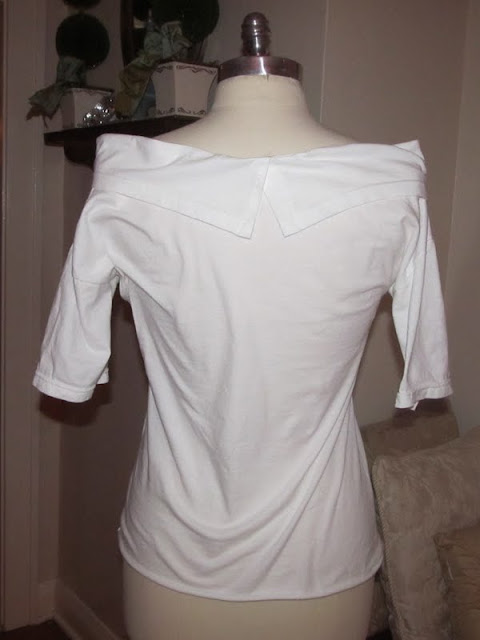 WobiSobi: Project Re-style #28 White Tee into a boat neck shirt
