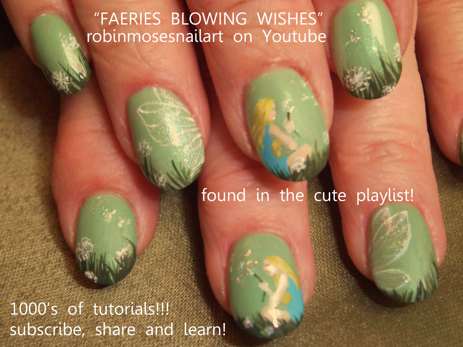 dandelion nails, wishie nails, wishies, mint green nails, jade chanel