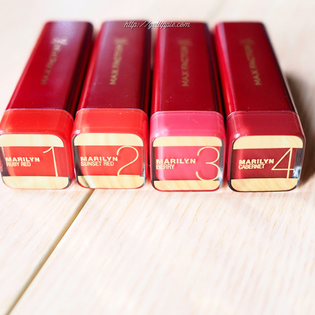 Four red lipsticks from the Max Factor Marilyn Monroe Collection
