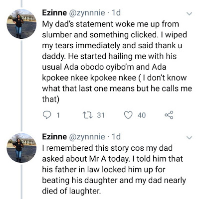 Lady narrates how her father saved her from an abusive marriage