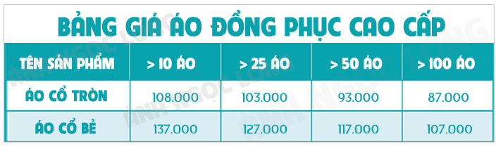 Bảng giá áo đồng phục cao cấp