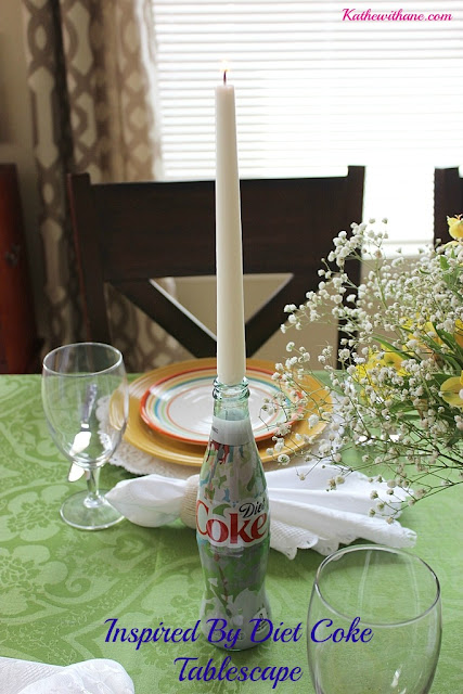 A Spring Tablescape "Inspired By" the new "It's Mine" Diet Coke bottles.