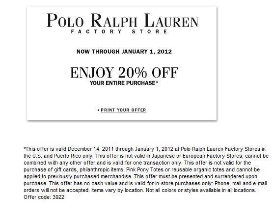 polo ralph lauren factory coupon