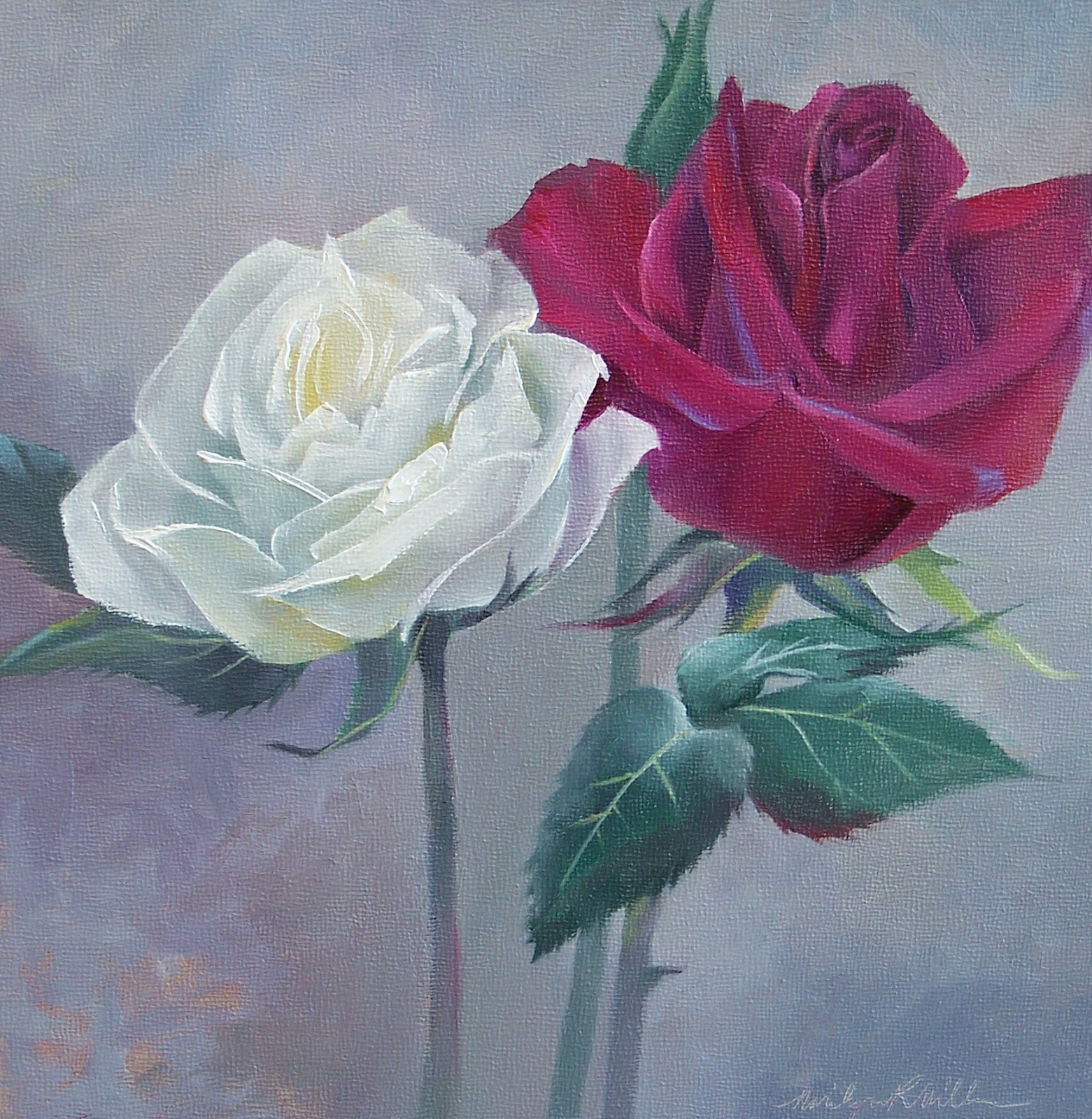 Marilyn Miller's Studio Red Rose, White Rose