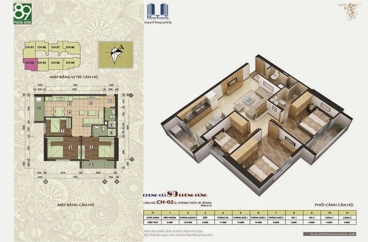 Chung cư 89 Phùng Hưng, Căn81,50 m2 Chung cư 89 Phùng Hưng, Căn81,50 m2