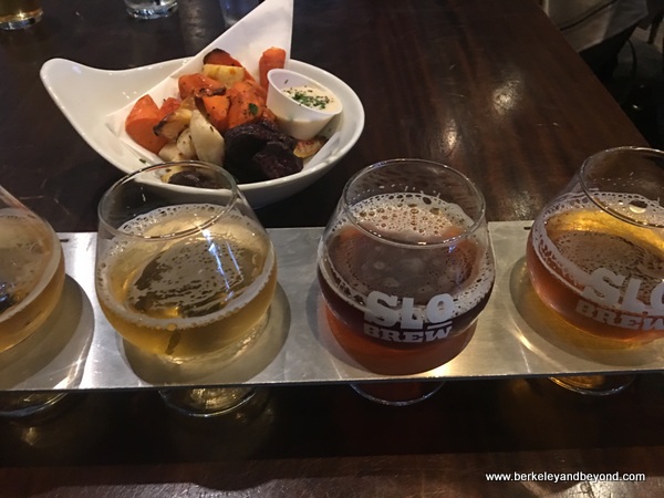 roasted roots and sampler beer flight at The Brew at SLO Brew in San Luis Obispo, California roasted roots and sampler beer flight at The Brew at SLO Brew in San Luis Obispo, California