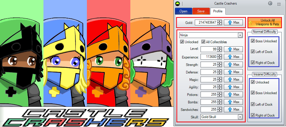 Castle Crashers Save Game 100 % DLC Profile Mods