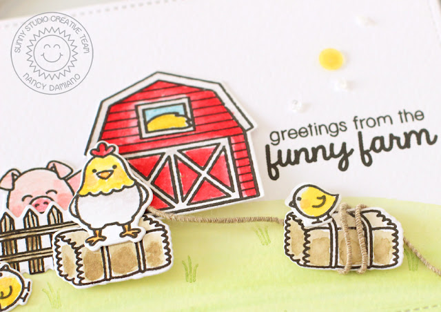 Sunny Studio Stamps: Barnyard Buddies Simple Farmyard Charm Card by Nancy Damiano