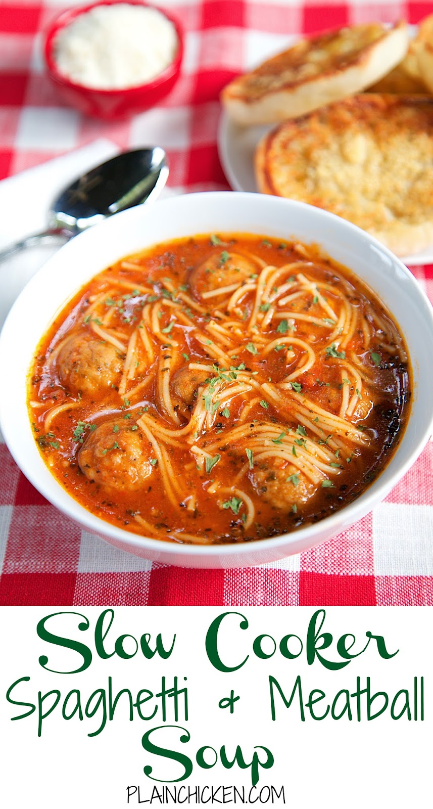 {Slow Cooker} Spaghetti and Meatball Soup Plain Chicken