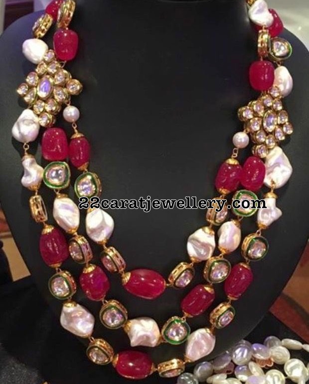 Ruby Beads Pearls Polki Set Jewellery Designs