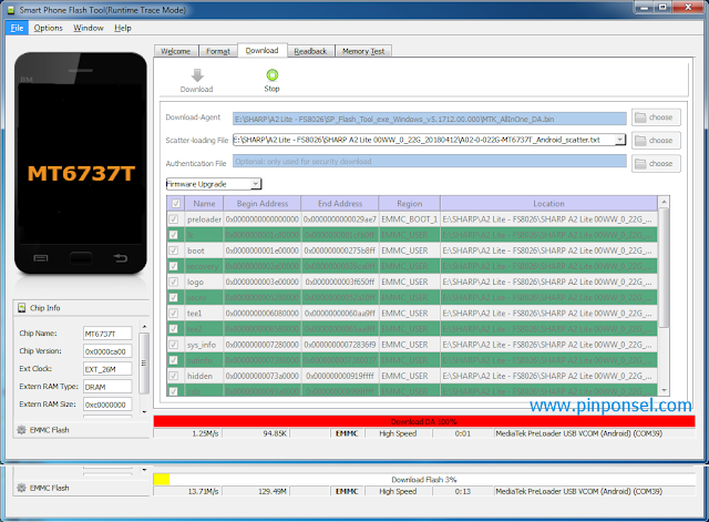 Cara Flash Sharp A2 Lite FS8026 Menggunakan SP Flashtool Proses flashing Sharp A2 Lite sedang berjalan