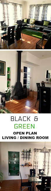 Black and Green Living / Dining room and a Space saving Home Bar
