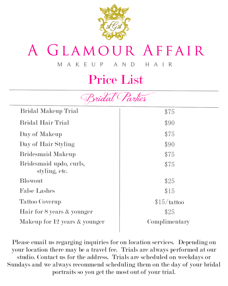 A Glamour Affair Atlanta on location hair and makeup Pricing