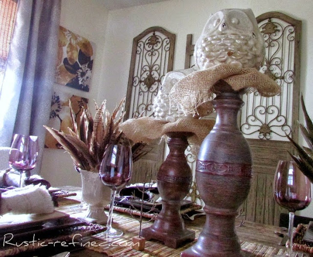 Summer Tablescape using feathers owls and a love for purple. 