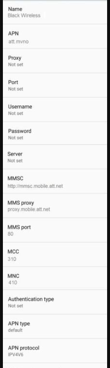 Black Wireless APN Settings android updated